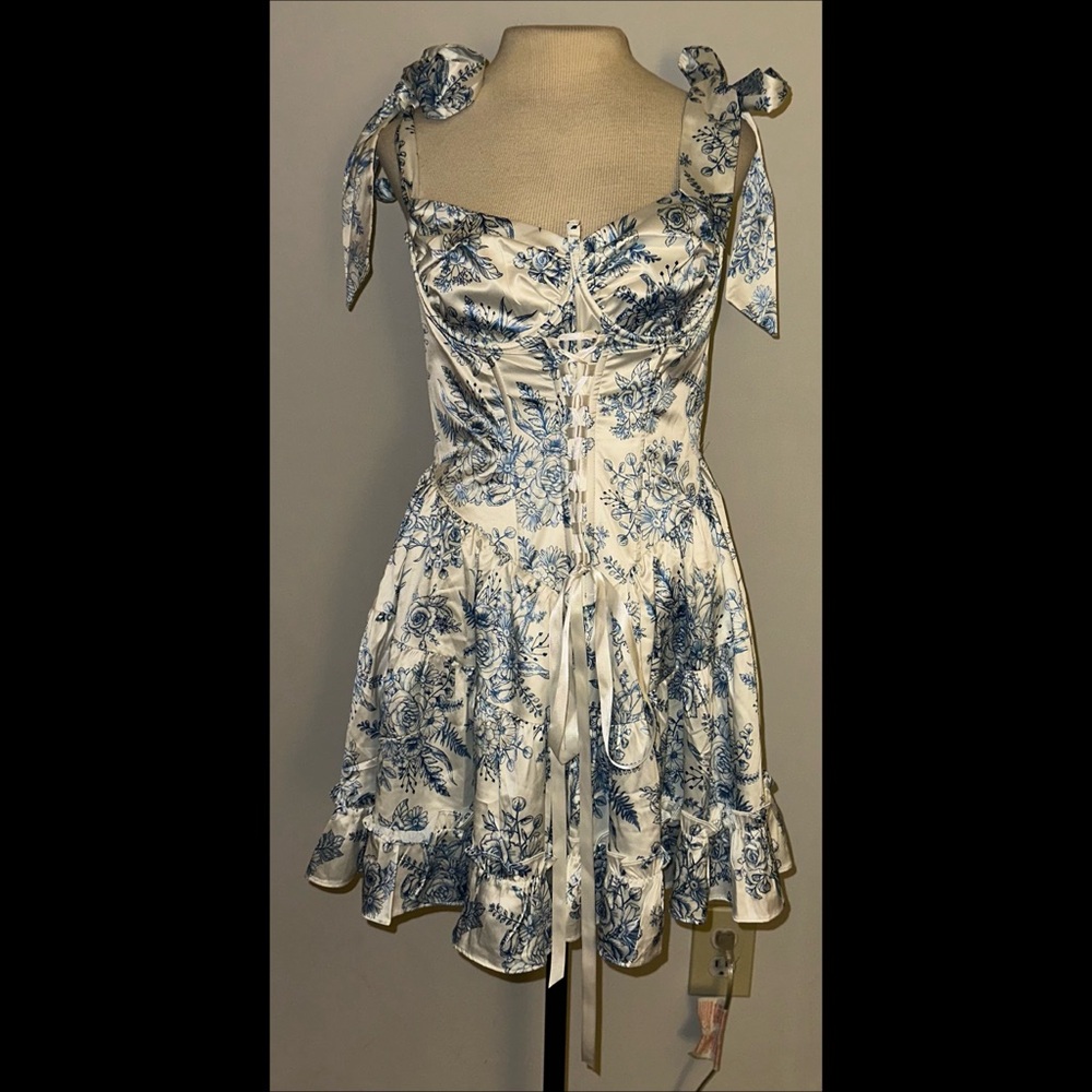 NWT Sugar Thrillz Dolls Kill HOLDING COURT Blue Toile Dress Large